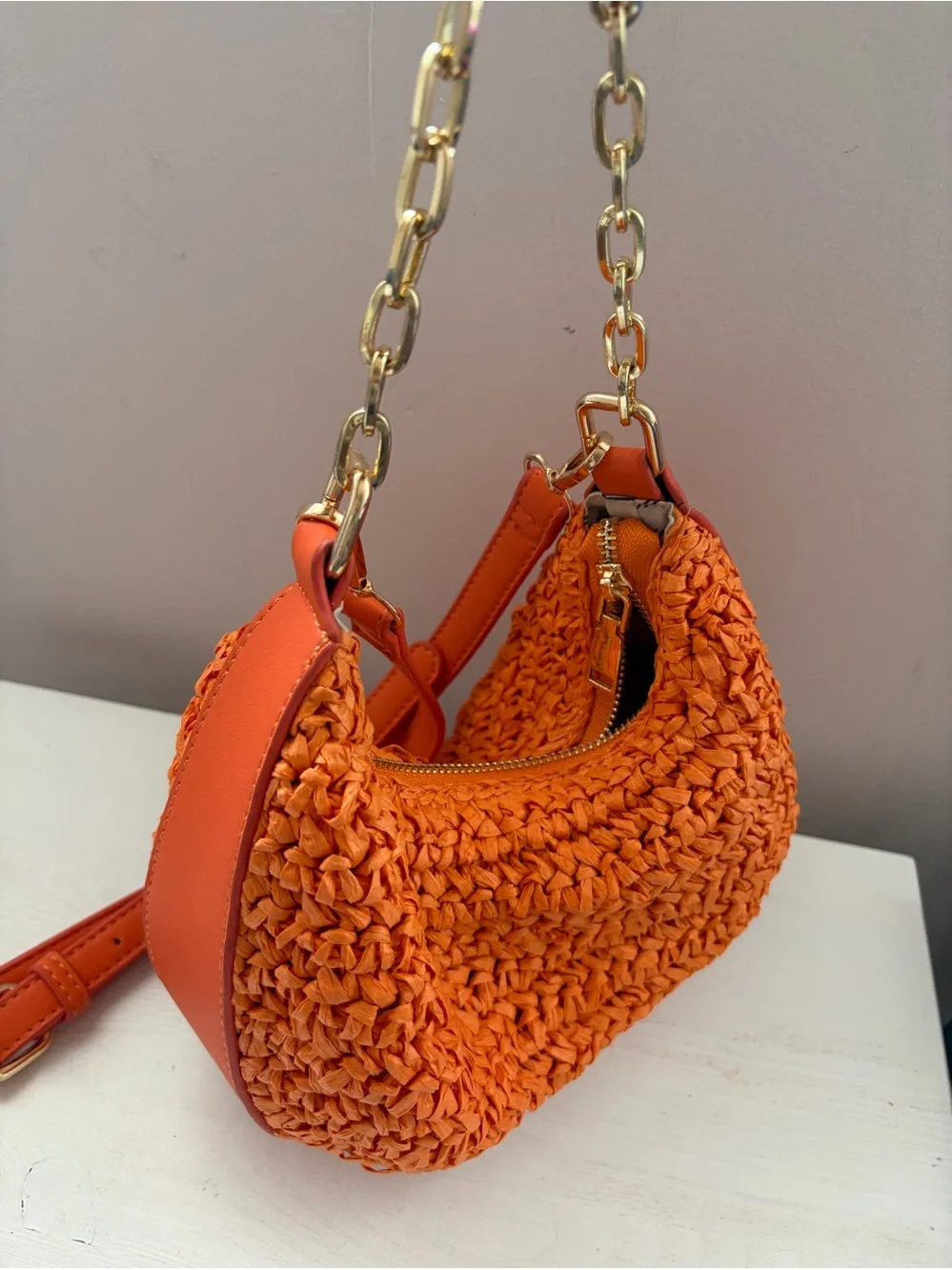 URBAN Orange Woven crossbody Shoulder Bag with Gold Hardware